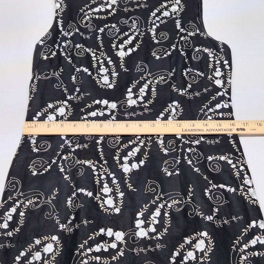 Black Linen Embroidered Paisley Dress Elegant Vtg Romantic Size 8P Liz Claiborne - Picture 6 of 12
